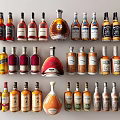 Various Wine Bottles and Glasses Collection With Different Colors and Shapes