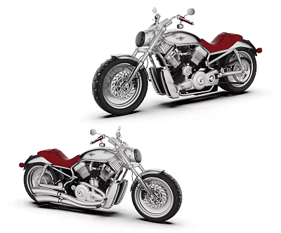 Two Classic Vintage Motorcycles With Red Seats Silver Bodies And Large Tires 3d model Two Classic Vintage Motorcycles With Red Seats Silver Bodies And Large Tires 3d model