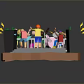 3D Model Colorful Stage Setup With People Speakers Musical Notes And Performance