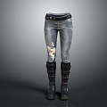 Distressed Gray Jeans With Leather Belt And Knee High Combat Boots