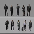Group of Business Professionals Standing in Formal Attire with Briefcases and Suitcase