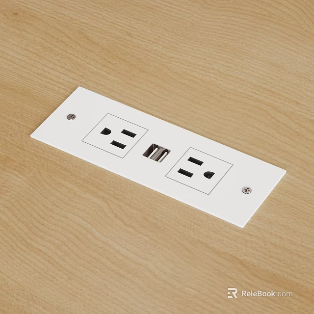 White Electrical Outlet Plate With Dual Power Sockets And USB Port On Wooden Surface 3d model 
