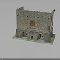 Stone Building Model With Arched Openings Wooden Door And Stone Walls