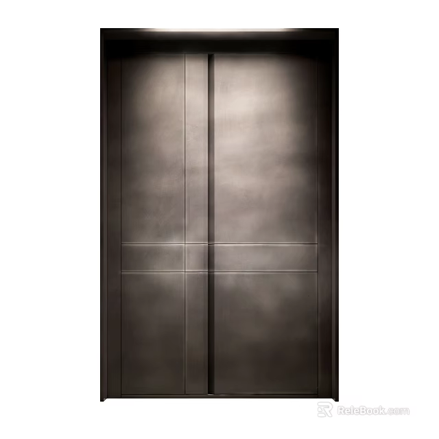 Modern Dark Metal Double Door With Vertical Lines And Horizontal Accent 3d model 