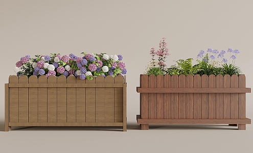 Outdoor Balcony Anticorrosive Wooden Flower Box Rectangular Wooden Flower Groove Garden Planting Box Flower Pool Courtyard Solid Wood Flower Pot Flower Bed 3d model