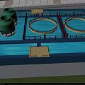 Industrial Plant With Circular Treatment Tanks Green Storage Tanks Railing And Platforms