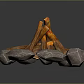 Garden Ornament Featuring Stone Circle And Burning Logs With Flames 3d model