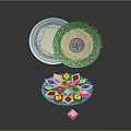 Yellow Diamond Shaped Sweet Treats In Ornate Bowl With Decorative Patterned Plates