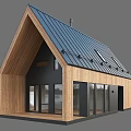 Modern Detached Villa With Gabled Metal Roof Wooden Exterior And Large Windows