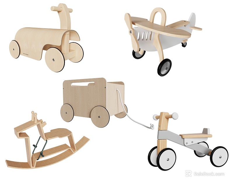 Wooden Building Blocks Toys for Kids Including Rocking Horse Airplane Trailer and Tricycle 3d model 