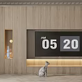 Modern Wooden TV Stand With Open Shelf TV Rabbit Figurine Yellow Ball And Spotted Cat