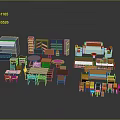 Assorted Colorful Furniture Collection With Tables Chairs Sofas Shelves And Cabinets