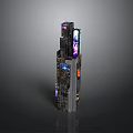 Futuristic Multilayer Tower Building Model With Digital Screens And Neon Lights