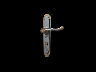 Modern Metal Door Handle with Keyhole Isolated on Black Background 3d model