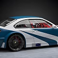 Stylish Blue And White Striped BMW Coupe Car With Black Wheels And Red Interior