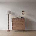 Wooden Entryway Side Cabinet With Drawers Fruit Bowl Rabbit Ornament Floor Lamp And Wall Light