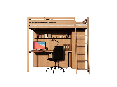 Nordic Bed High and Low Bed Table Student Bed 3d model