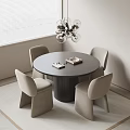 Modern Round Black Dining Table Set With Light Gray Chairs And Pendant Light 3d model