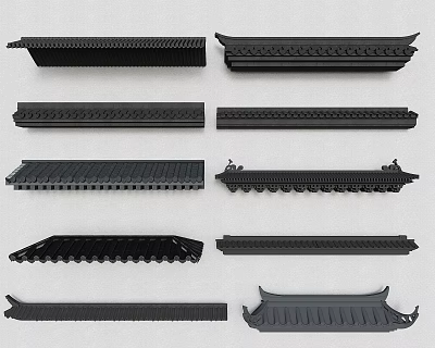 Black Traditional Architectural Components With Various Decorative Roof Strips And Details 3d model