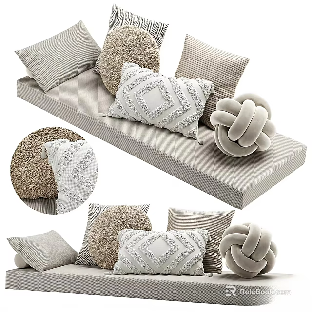 Sofa Decorated With Various Textured Throw Pillows 3d model 