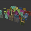 Diverse Textured Scene Components With Brick Wood And Colored Wall Elements