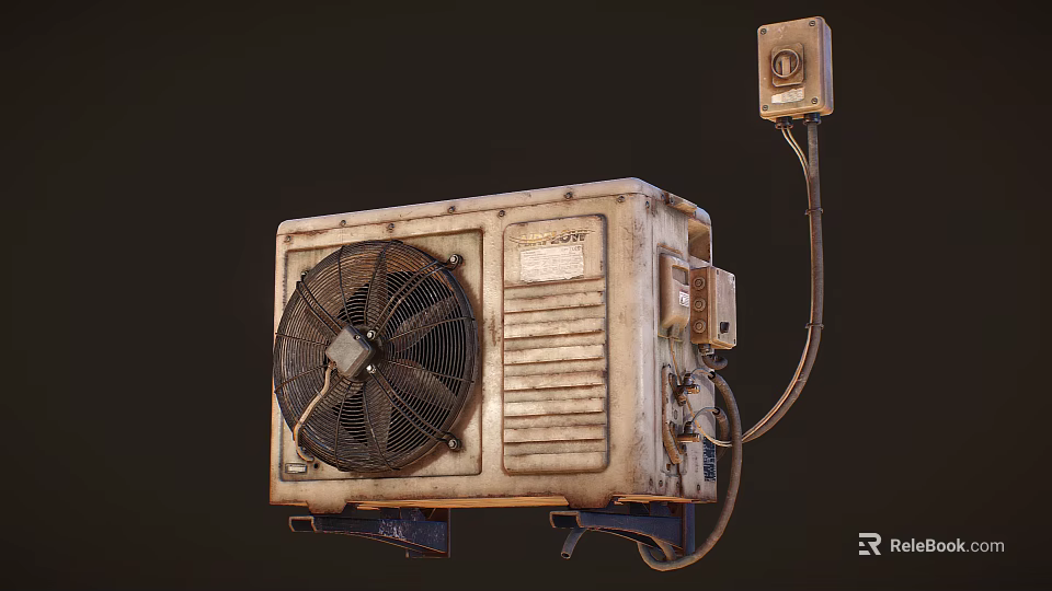 Outdoor Air Conditioner Fan With Metal Casing Wired Connection And Control Panel 3d model 