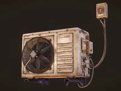 Outdoor Air Conditioner Fan With Metal Casing Wired Connection And Control Panel 3d model