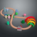 Colorful Scenic Landscape Featuring Wooden Train Track Rainbow Arch And Colorful Trees