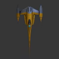Futuristic Yellow And Silver Spaceship With Cockpit And Sharp Wings Design