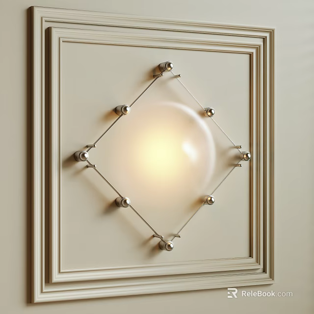 Geometric Metal Frame Wall Lamp With Spherical Lampshade On Light Colored Wall 3d model 