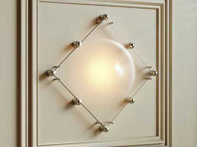 Geometric Metal Frame Wall Lamp With Spherical Lampshade On Light Colored Wall 3d model