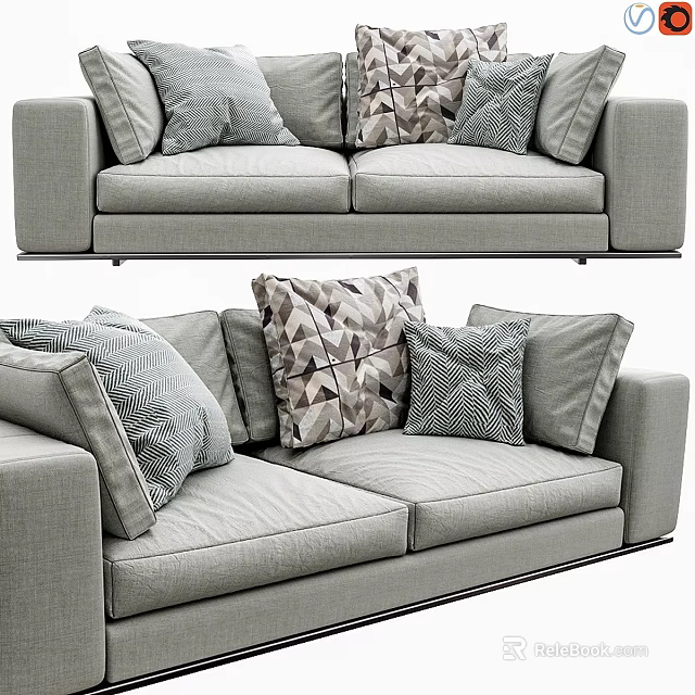 Gray Two-seater Fabric Sofa With Modern Patterned Cushions And Comfortable Design 3d model