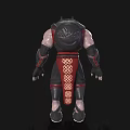 Horned Muscular Game Movie Character in Red Black Outfit with Ornamental Belt