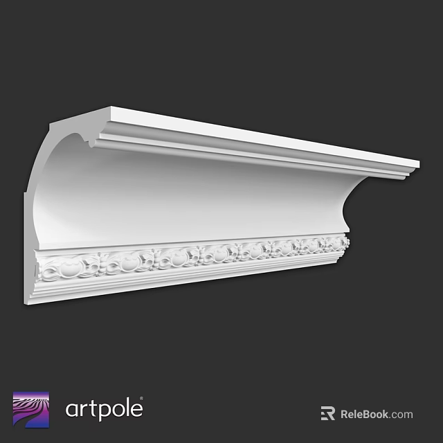 White Decorative Architectural Component With Carved Ornate Details And Smooth Surface 3d model 