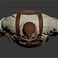 3D Fat Man Character In Suspenders White Shirt With Tool Belt Guns And Gray Background