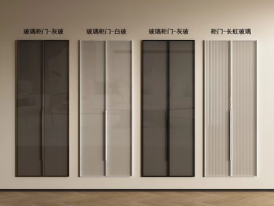 Modern Glass Wardrobe Doors Featuring Gray White And Ribbed Glass Options 3d model