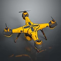 Modern Yellow Quadcopter Drone With Black Patterns And Landing Gear Design