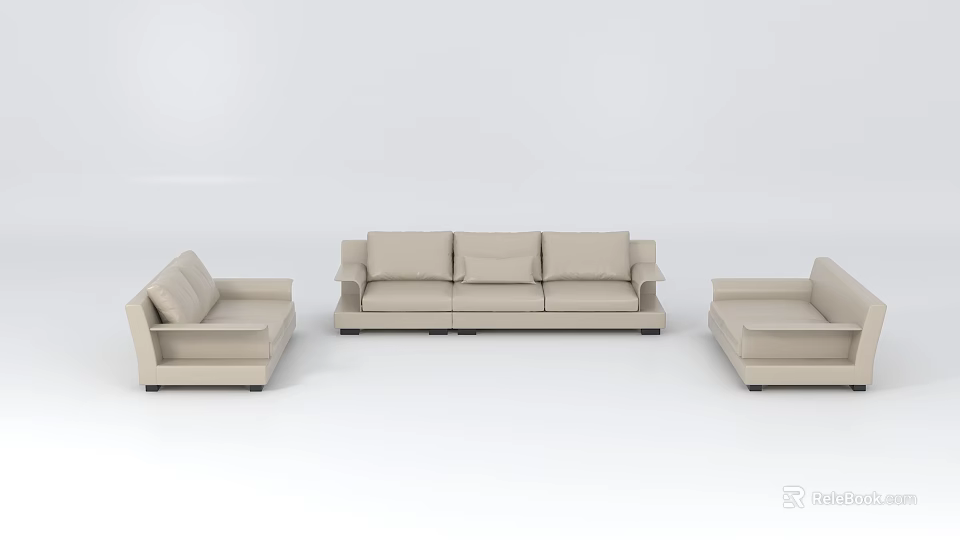 Modern Beige Three Piece Casual Sofa Set for Living Room Decor 3d model