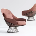 Modern Brown Leisure Chair With Curved Backrest Upholstered Seat And Spiral Metal Base