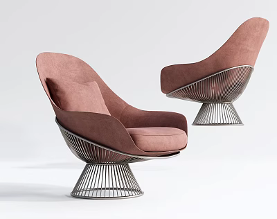 Modern Brown Leisure Chair With Curved Backrest Upholstered Seat And Spiral Metal Base 3d model