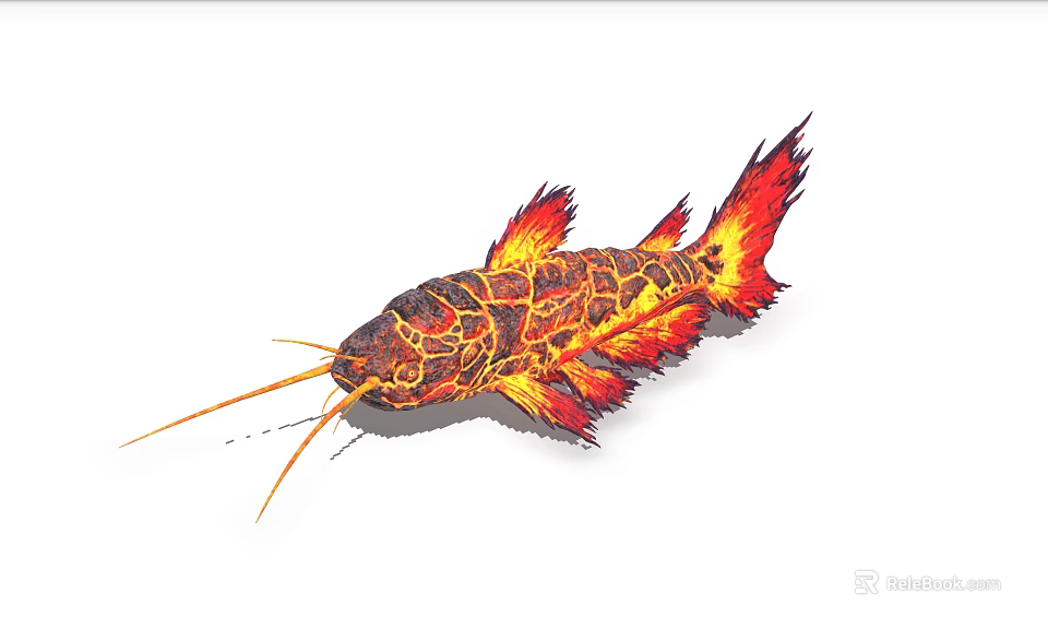 Flame Textured Catfish Aquatic Animal With Red Yellow Patterns And Whiskers 3d model 
