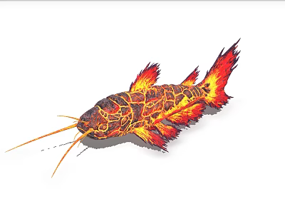 Flame Textured Catfish Aquatic Animal With Red Yellow Patterns And Whiskers 3d model