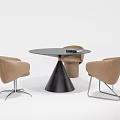 Modern Round Black Table With Conical Base And Light Brown Metal Leg Chairs