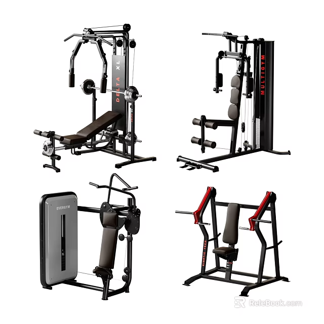 Modern Home Gym Sports Equipment With Multi Station Trainer Bench Press And Ab Machine 3d model 