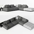 Modern Gray Sectional Multi Person Sofa With Plush Cushions And Side Table 3d model