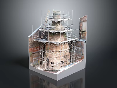 Scaffolding Equipment Supporting Masonry Tower Construction with Multiple Layers 3d model