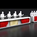 Commercial Equipment With Two Long Tables White Figurines And Red Tablecloths For Conferences