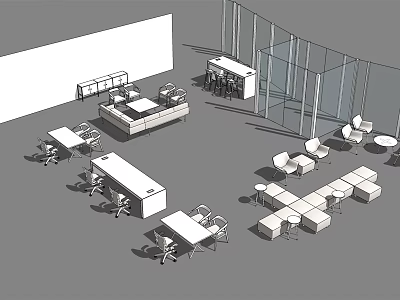 Office Desks With Ergonomic Chairs In Modern Workspace Layout And Storage Units 3d model
