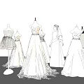 Fashion Mannequins Displaying Elegant Gray And White Dresses In Various Styles