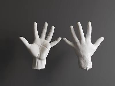 Two Detailed White Hand Sculptures Against Gray Background For Decorative 3d model